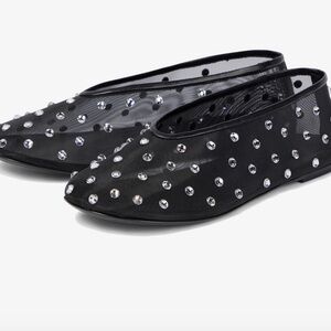 NEW Crystal-Embellished Mesh Flats Rhinestone Ballet Slip On Shoes 9.5/10